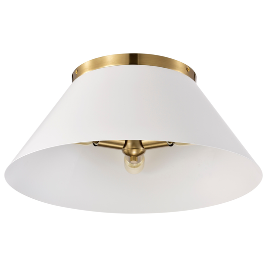 Dover - 3 Light - Large Flush Mount - White with Vintage Brass