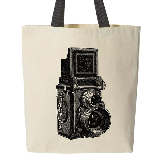 Vintage Camera No. 1 Canvas Tote Bag With Black Handles, Bag, Lover Gift, Beach Photography