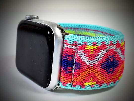 Pink & Blue Southwest Woven Elastic Watch Band For Apple -38mm 40mm 41mm 42mm 44mm 45mm All Series | Models 1 - 8 & Se