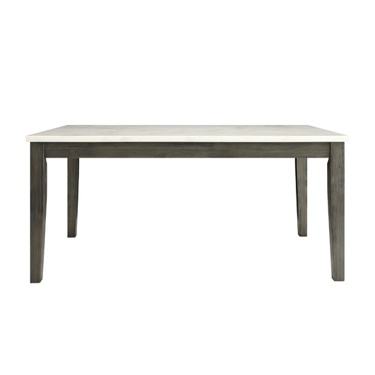 Contemporary Wooden Dining Table with Marble Top, White and Gray