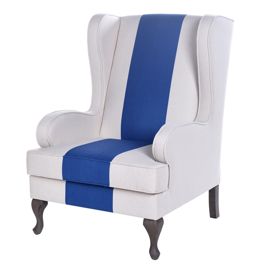 Dann Foley - Accent Chair - White & Blue Upholstery - Espresso Brown Finish