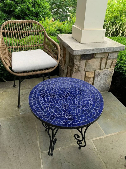 14" Diameter Mosaic Table Dark Blue - Stand #3 21" High