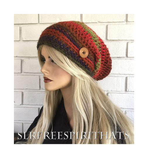 Boho Slouchy Hat, Chili Pepper Colors, Arizona Landscape, Hat, 30% Wool, Button Silky, Soft, Gift For Women, Teen Girls Christmas Gift