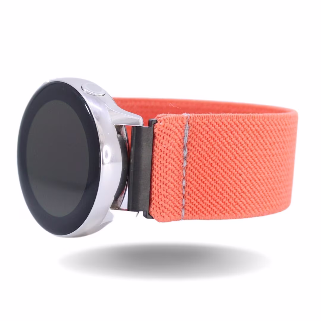 Elastic Samsung Galaxy Active 1 & 2 Watch Band - Fits 40mm & 44mm With 20mm Adapters Solid Coral Orange Boho Holiday Bday Gift