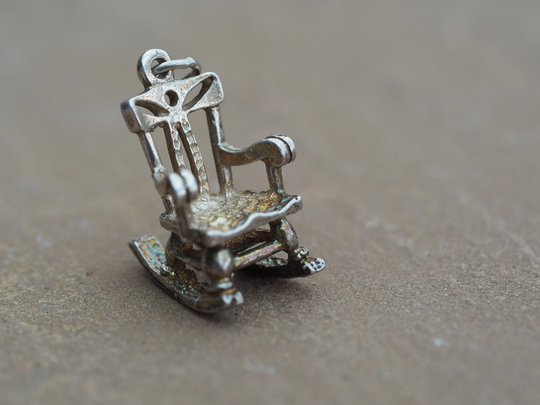Rocking Chair Chim Vintage Silver Charm - Relax Ornate Retirement Pendant