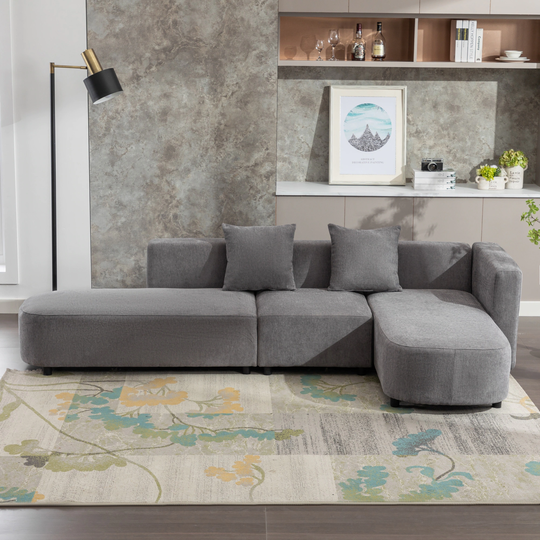 Modern Luxury L-shape Sectional Sofa Chenille Upholstered Sofa, Double Circular Seat Chaise, Lounge Couch for Living Room