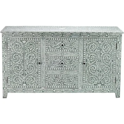 64 Inch Bone Inlay Gray Sideboard Buffet With 3 Centered Drawers Pierre Collection