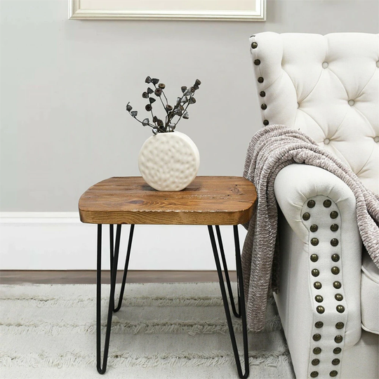 Oval Old Pine Wood End Table Rustic Surface 20.5" Farmhouse - 54 x 84