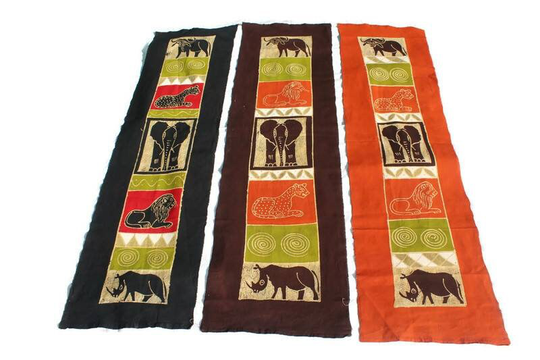 African Big Five Themed Zimbabwean Batik Table Throw. Office Wall Decor Art. Art/Table Handmade Paintings Gifts