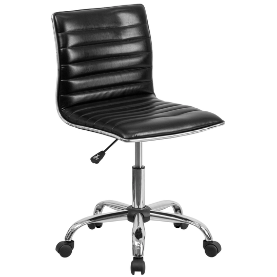 36" Black Ribbed Low Back Armless Swivel Comfortable Office Chair