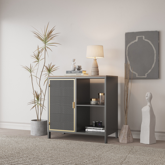 Freestanding Sideboard Buffet Cabinet with 1 Door and 2 Open Shelves