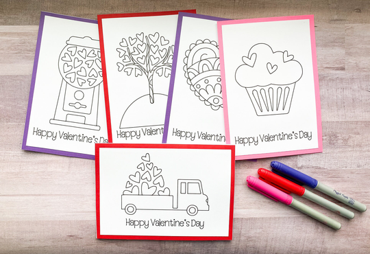 Valentine's Day Activity For Kids, Color Your Own Cards, Set Of 5 Coloring Activity, Diy Cardmaking Kit
