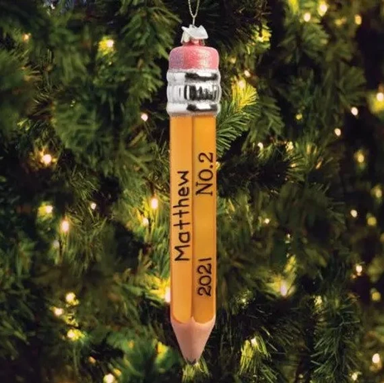 Glass No 2 Pencil For Student Ornament, Blown Glass, No. Pencil, Teacher Gift, Test Taker Large Ornament