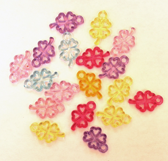 48 Assorted Colors Transparent Acrylic Open Cut Four Leaf Clover Charms 25x15 Mm