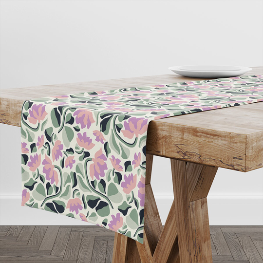 Table Runner Pink & Green Floral Pattern | Unique Design Decor High Quality Textile & Print Made in Eu