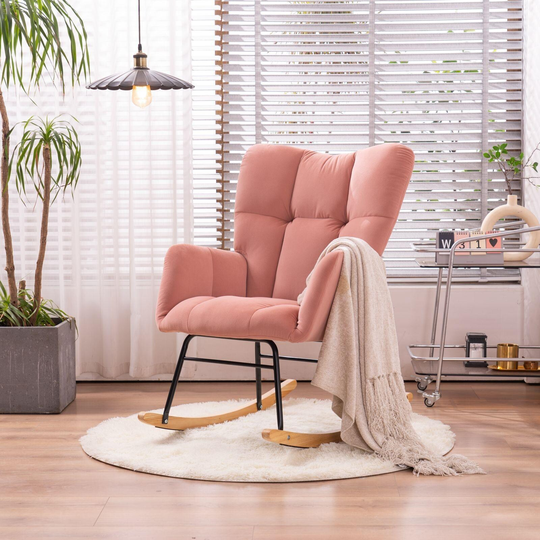 Mid-Century Modern Rocking Chair with Velvet Tufted Upholstered, 35"L x 27.6"W x 37.4"H, Pink