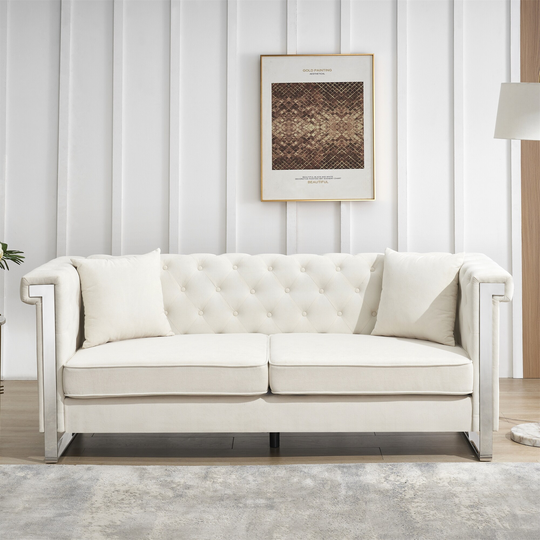 Chenille Fabric Tufted Button Sofa with 2 Pillows - 78"Wx28"Dx30"H