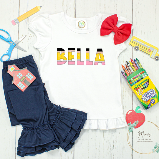 Personalized Back To School Kids Shirt/Girl Name Tshirt Monogram Pencil First Day Of School