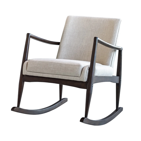 Upholstered Rocking Chair with Wooden Arm in Beige and Walnut