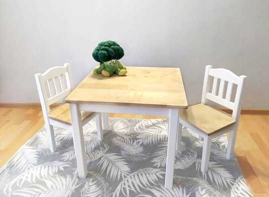 Natural&white Wooden Table 60x60 With 2 Chairs