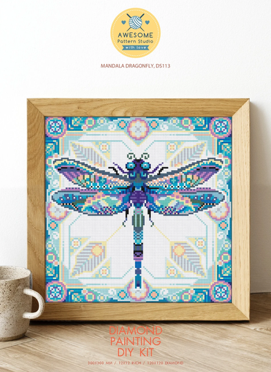 Mandala Dragonfly Ds113, Diamond Painting Diy Kit | Nature Pattern Animal