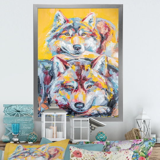 Designart 'Colorful Wolf Wildlife Emotion V' Traditional Framed Wall Art