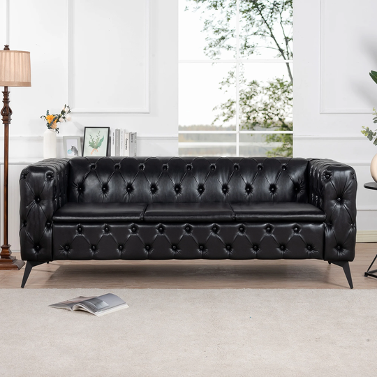 82.5 Inch Removable Cushion 3 Seater Sofa Living Room Square Arm Sofa with Metal Feet and Button Finishes Decoration Sofa