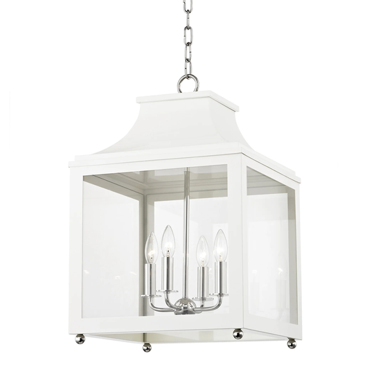 Mitzi by Hudson Valley Leigh 4-light Polished Nickel Large Pendant with White Accents, Clear Glass