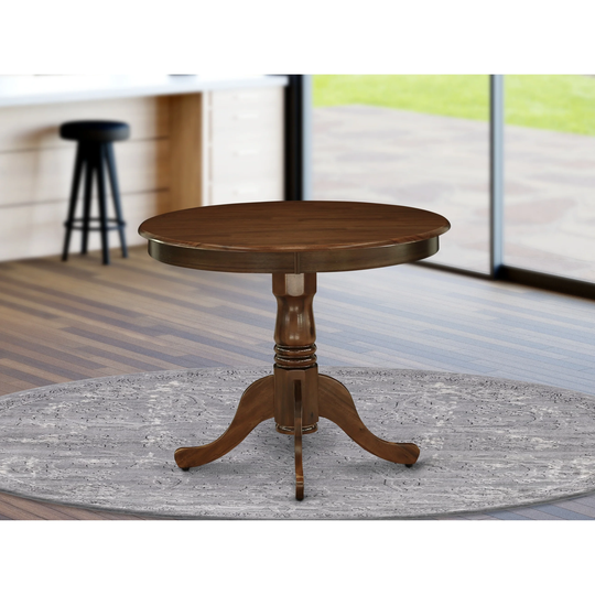 East West Furniture Rubber Wood Dining Table with Walnut Finish Table Top and Pedestal Legs - ANT-AWA-TP
