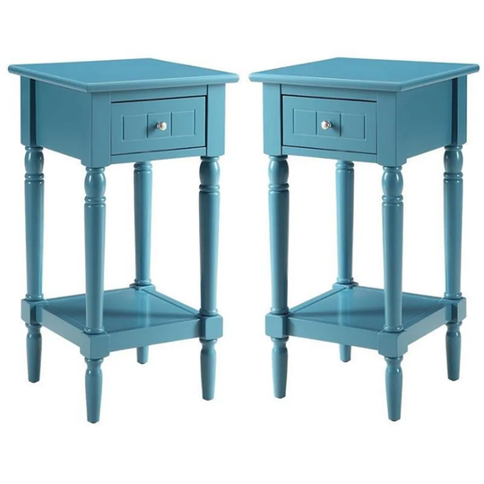 French Country Square End Table in Blue Wood Finish - Set of 2 - 54 x 84
