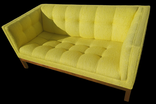 Mid Century Modern Walnut Base Tufted Sofa