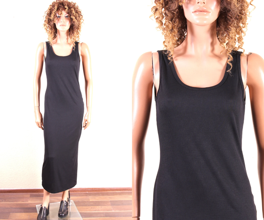 90S Black Maxi Dress/Long Stretchy Vintage Sleeveless Medium Pencil