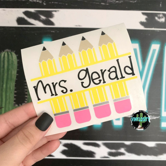 Personalized Pencil Decal | Monogram Cup Car Teachers Gift
