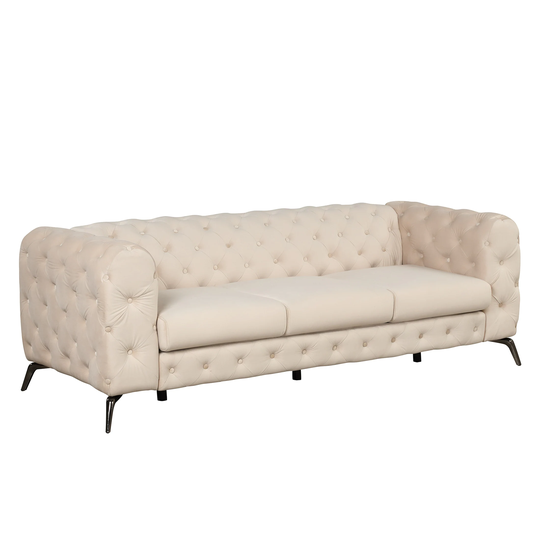 Velvet Upholstered 3 Seat Sofa Metal Leg Sofa Couch Button Tufted Back