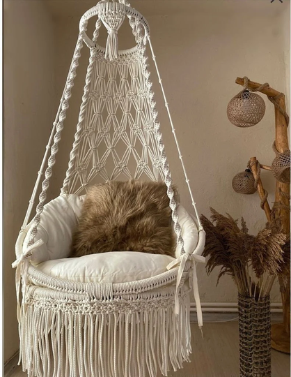 Macrame Hanging Chair, Porch Rocking Swing, Hammock Round Swing, Cotton Chair