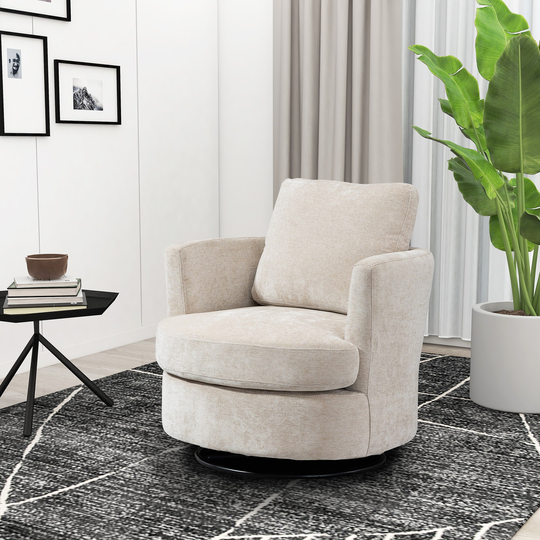 31.9"W Chenille Swivel Accent Barrel Chair,Beige