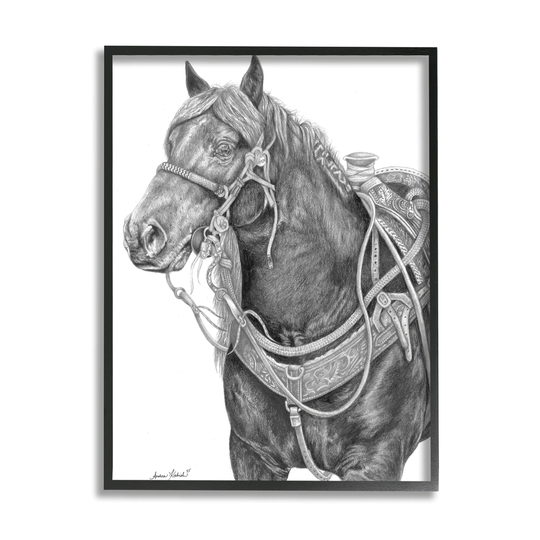 Stupell Industries Riding Horse Portrait Minimal Elegant Pencil Mark Pattern Framed Wall Art