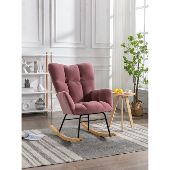 Modern Velvet Tufted Upholstered Rocking Chair, Ergonomic Backrest