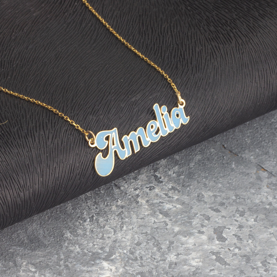 Personalized Color Name Necklace, Plate Sterling Silver Baby, Gift For Him
