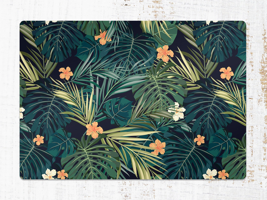 Tropical Flowers Chair Mat, Green Splat Orange Vinyl Floor Botanical Protective Pad, Decorative Gift Idea