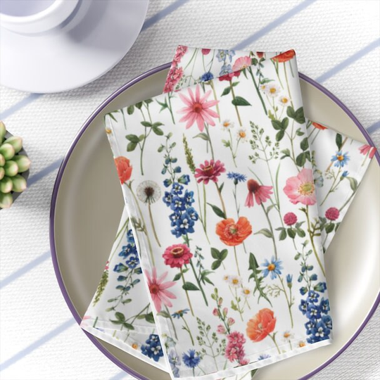 Floral Table Napkins Colorful Flowers Dinner Napkins Set Of 4 Botanical Kitchen Decor Floral Table Decoration Fabrics Meadow Wild