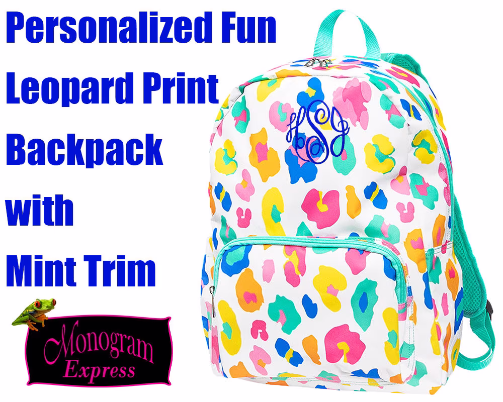 Personalized Multi Colored Backpack | Monogram Girls Fun Leopard Print Colorful Women's Everyday