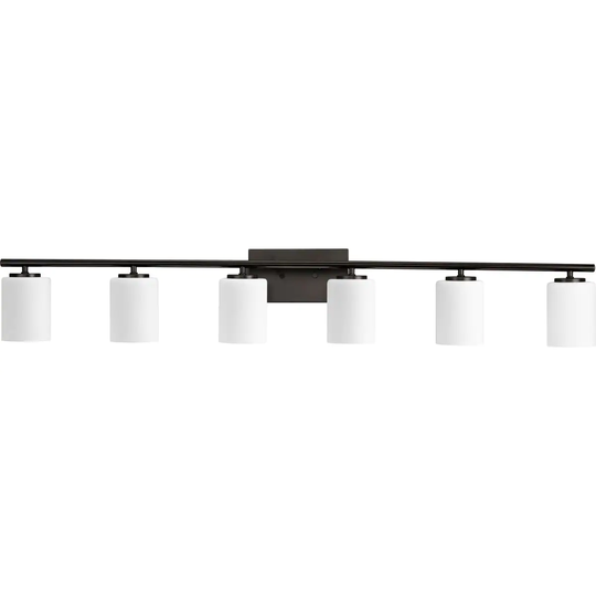 Replay Collection Six-Light Antique Bronze White Glass Vanity Light - 48 in x 6 in x 7.62 in