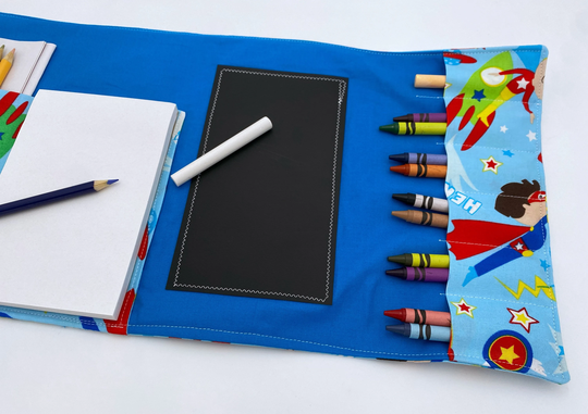 Activity Wallet, Travel Crayon Roll, Chalkboard Mat, Case, Gift For Kids, Pencil Creative Toy, Stickers - Super Hero