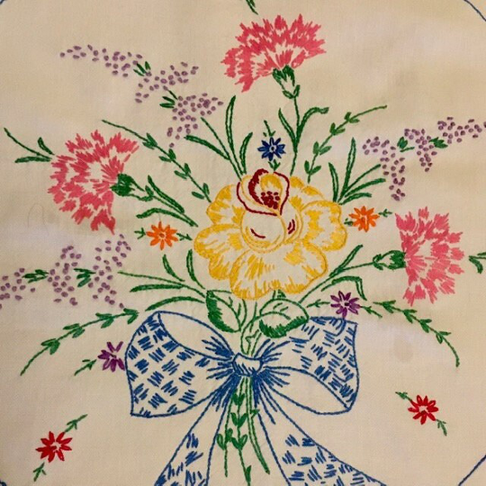 Floral Bouquet Embroidery Vintage Table Runner Dresser Scarf Colorful Hand Embroidered