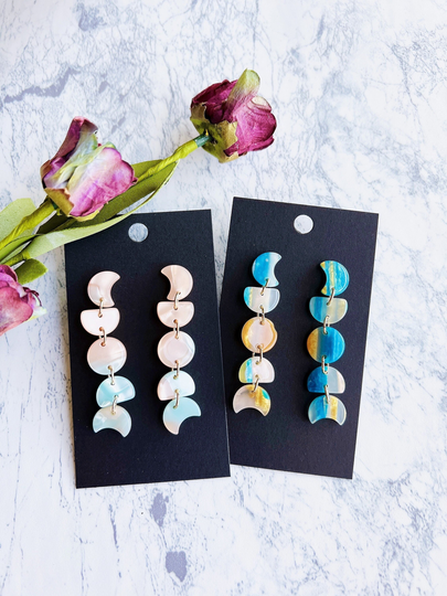 Minimalist Pastel Color Abstract Moon Phase Earrings | Acrylic Lightweight Colorful Statement Drop Dangle Celestial Crescent Lunar