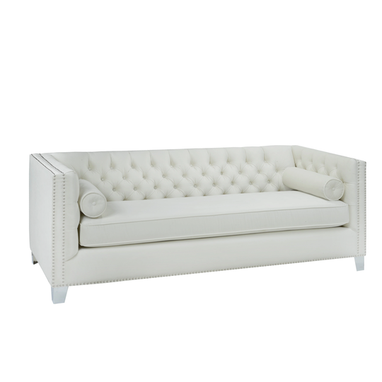 Oz Modern Ivory Velvet Tufted Nailhead Sofa