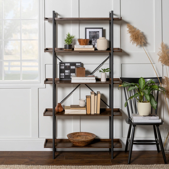 Middlebrook Edelman Dark Walnut Urban Industrial Pipe Bookshelf