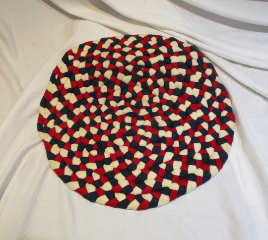 Vintage Braided Chair Pad Or Small Round Rug, Hand Made Patriotic Colors, Country Decor Wall Hanging