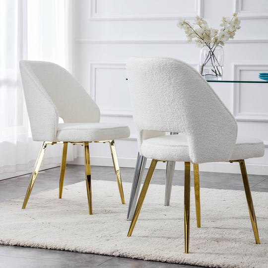 Modern Dining Chairs,Teddy Velvet Accent Chair, Upholstered Side Chair with Golden Metal Legs (Set of 2)